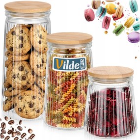 3x Bambusz Üveg konyhai ételtároló tartály ömlesztett termékek légmentesen záródó