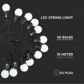 LED kültéri fényfüzér STRING 10m 20xLED/0,5W/24/230V 3000K IP44