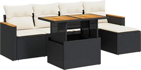 vidaXL 6 részes fekete polyrattan akácfa kerti ülőgarnitúra párnákkal