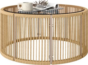 Outsunny polyrattan kisasztal – edzett üveg lappal, porfestett acélváz, kertre, teraszra, erkélyre, 70 x 70 x 33 cm, barna | Aosom