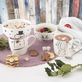 Fehér porcelán bögre és tálka szett karácsonyi mintával 2 db-os 350 ml – Orion