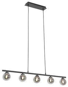 Modern fekete függőlámpa 100 cm 5-lámpás füstüveggel - Athén