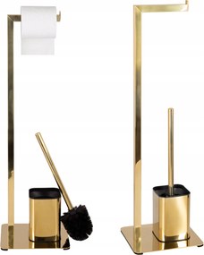 WC-papír tartó állvány Wc kefével Arany Fém Fürdőszoba