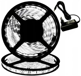 5m LED szalag, hálózati adapterrel, hideg fehér, HT
