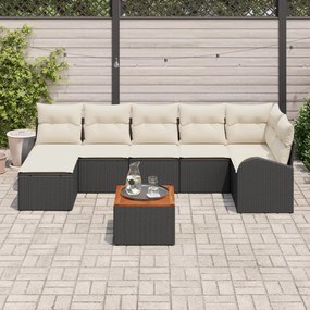 8 darabos Kert Sofa Szett Párnákkal Fekete Poli Rattan Akác