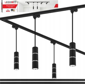Sínkábel 2x 1m 4x Led függőlámpa Tuba GU10 fekete ezüst lámpatest 2m