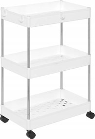 Mobil fürdőszobai konyhai polc 3 szintes, gurulós, fém, fehér