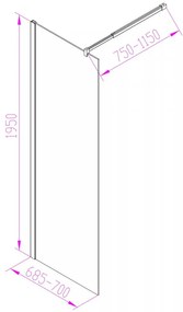 Walker 70x195 cm Walk in zuhanyfal