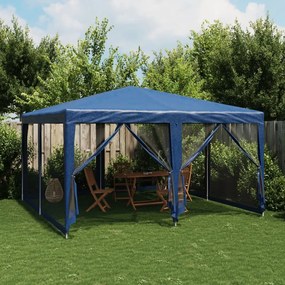kék HDPE rendezvénysátor 8 hálós oldalfallal 4 x 4 m