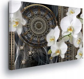 Vászonkép 80x60 Orchidea mandala arany gyöngy elegancia luxus harmónia nyugalom