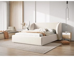 Bézs kárpitozott franciaágy tárolóhellyel, ágyráccsal 180x200 cm Miley – Micadoni Home