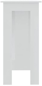 Magasfényű fehér szerelt fa bárasztal polccal 102x50x103,5 cm