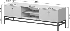 Lorini TV-szekrény 150 cm fiókokkal - kasmír / fekete T-bar fogantyúk / fekete váz