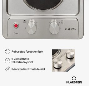 Klarstein Appetito Domino, elektromos főzőlap, 3000 W, 2 főzőlap, 6 teljesítményfokozat, rozsdamentes acél
