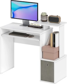 HOMCOM Multimédia Számítógép Íróasztal Polcokkal, Billentyűzet Tárolóval, Szürke Forgácslap Fehér | Aosom