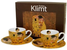 Porcelán eszpresszó kávés csésze 110 ml 2 személyes díszdobozban Klimt A Csók arany