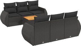 vidaXL 7 részes fekete polyrattan kerti ülőgarnitúra párnával