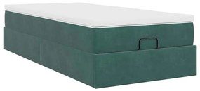 Ottomán ágykeret matraccal sötétzöld 80x200cm bársony