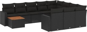 vidaXL 11 részes fekete polyrattan kerti ülőgarnitúra párnákkal