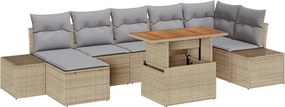 vidaXL Kerti Kanapé Szett tárolóval 8 pcs Bézs Poli rattan
