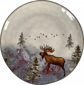 Lapos Szürke Étkezőtányér Elk Mintával 28cm nagy karácsonyi, tortához is