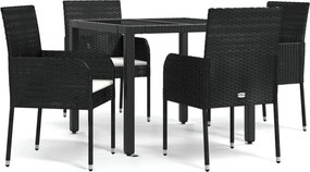 vidaXL 5 részes fekete polyrattan kerti étkezőgarnitúra párnákkal