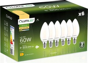 6x Led izzó E14 Gyertya Filament 7W 60W Tejfehér 3000K Lumiled