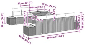 Kerti Kanapé Szett 9 Darab Fekete Rattan Kültéri Bútor
