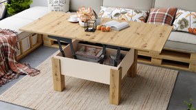 Mazzoni OSLO Artisan Tölgy/Bézs (Pezsgő) - NYITHATÓ/MAGASÍTHATÓ DOHÁNYZÓASZTAL ÉTKEZŐASZTAL ÉS DOHÁNYZÓASZTAL EGYBEN