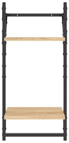 2 db 2 szintes sonoma tölgyszínű falipolc rúddal 30x25x65 cm