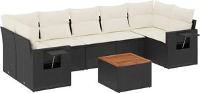 vidaXL 8 részes fekete polyrattan kerti ülőgarnitúra párnákkal