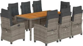 vidaXL 9 részes szürke polyrattan kerti étkezőgarnitúra párnával