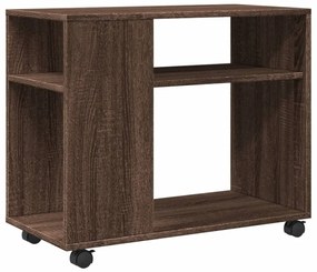 barna tölgy színű szerelt fa kisasztal kerekekkel 70x35x60 cm