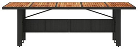 fekete polyrattan kerti asztal akácfa lappal 240 x 90 x 75 cm