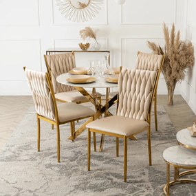 BALI üveg asztal 100 cm fehér márvány/arany