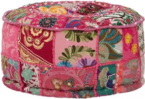 kézzel készült kerek rózsaszín pamut patchwork puff 40 x 20 cm