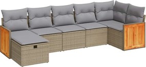 vidaXL 7 részes bézs polyrattan kerti ülőgarnitúra párnákkal