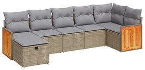 vidaXL 7 részes bézs polyrattan kerti ülőgarnitúra párnákkal