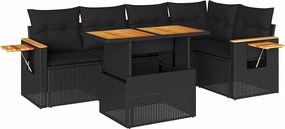 vidaXL 6 részes fekete polyrattan akácfa kerti ülőgarnitúra párnákkal