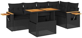 vidaXL 6 részes fekete polyrattan akácfa kerti ülőgarnitúra párnákkal