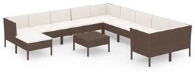 12 részes barna polyrattan kerti ülőgarnitúra párnákkal