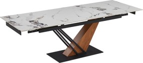 Kihúzható kerámia étkezőasztal 180–240 cm méretben, fehér márvány/tölgy színben REX 2