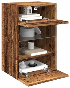 2 db antik fa fali szekrények LED világítással TV-hez 40x30x60,5 cm