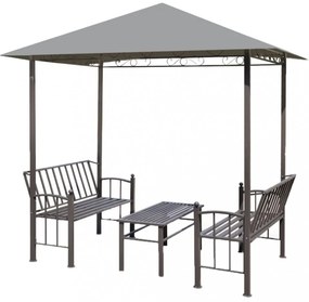 antracitszürke kerti pavilon asztallal és padokkal 2,5x1,5x2,4m