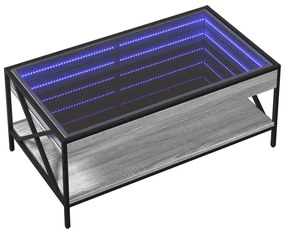 Szürke sonoma végtelen hatású LED-es dohányzóasztal 90x50x38 cm