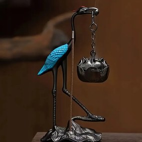 Füstölődaru lótuszvirággal cink ötvözet 11,5 cm