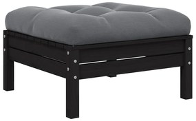 vidaXL fekete tömör fenyőfa kerti lábzsámoly antracitszürke párnával