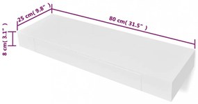 2 db fehér lebegő fali polc fiókkal 80 cm