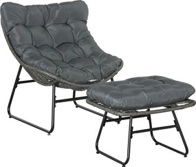 Outsunny Rattan Relax Szék Lábpihentetővel, Kerti Szék Vastag párnákkal, Kültéri Rattan Szék Kertbe, Erkélyre, Teraszra Szürke | Aosom