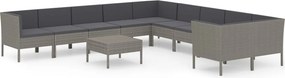 vidaXL 11 részes szürke polyrattan kerti ülőgarnitúra párnákkal